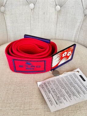 ETRO Milano Red Martial Arts Inspired Embroidered Belt 69”
